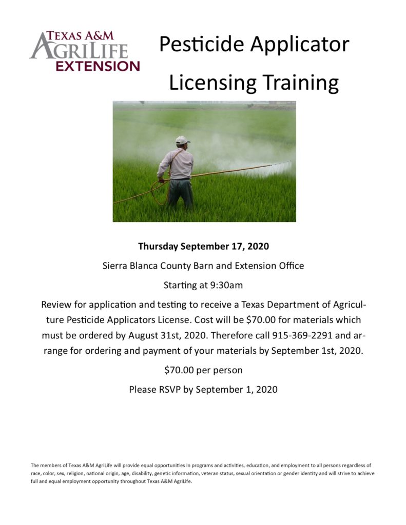 Pesticide Applicator License Training Flyer